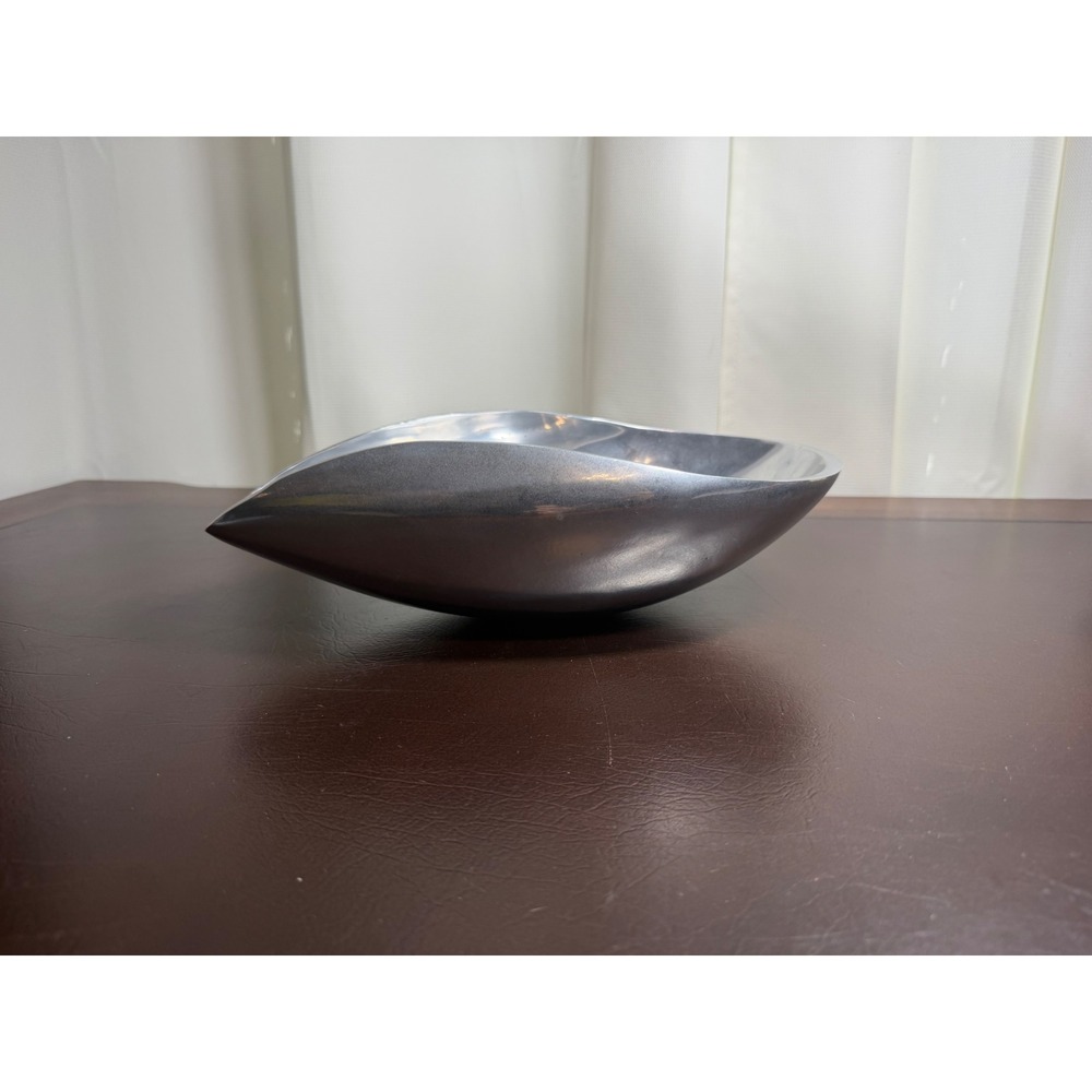 Pottery Barn Silver Metal Decorative Teardrop Bowl Sculptural Centerpiece 12.5in